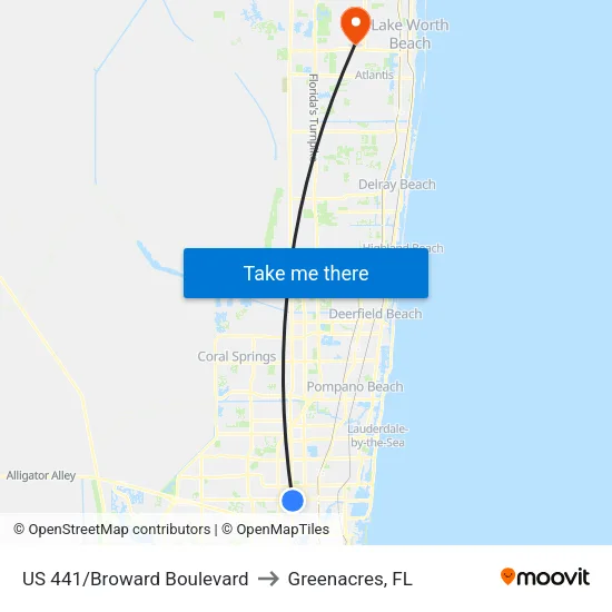 US 441/Broward Boulevard to Greenacres, FL map