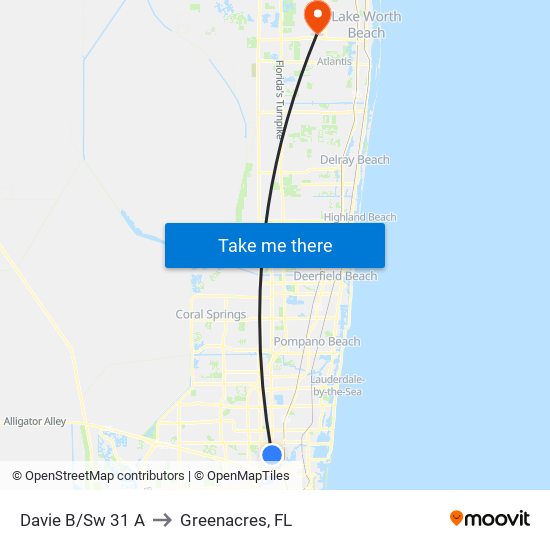 DAVIE B/SW 31 A to Greenacres, FL map