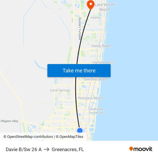 Davie B/Sw 26 A to Greenacres, FL map