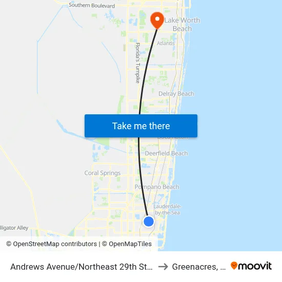 Andrews Avenue/Northeast 29th Street to Greenacres, FL map