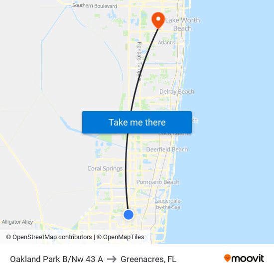 Oakland Park B/Nw 43 A to Greenacres, FL map