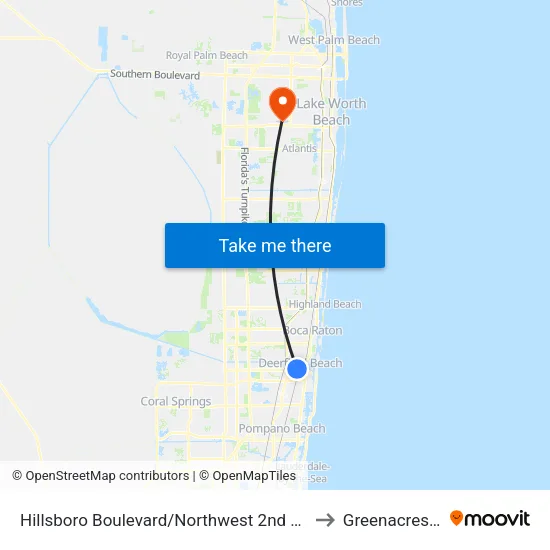 Hillsboro Boulevard/Northwest 2nd Avenue to Greenacres, FL map