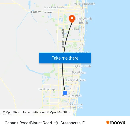 Copans Road/Blount Road to Greenacres, FL map