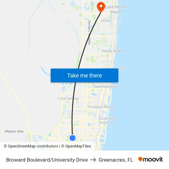 Broward Boulevard/University Drive to Greenacres, FL map
