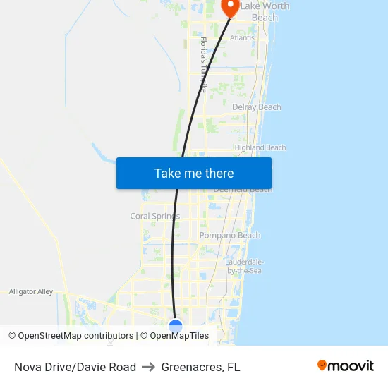 Nova Drive/Davie Road to Greenacres, FL map