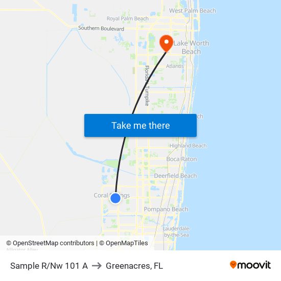 Sample R/Nw 101 A to Greenacres, FL map