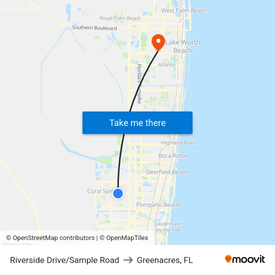 Riverside Drive/Sample Road to Greenacres, FL map