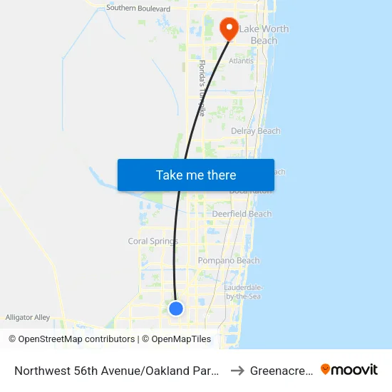 Northwest 56th Avenue/Oakland Park Boulevard to Greenacres, FL map