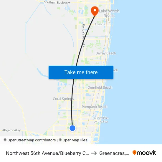 Northwest 56th Avenue/Blueberry Circle to Greenacres, FL map
