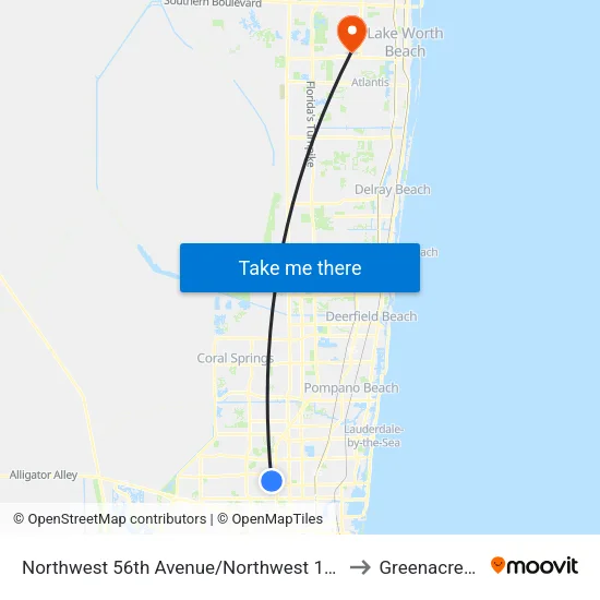 Northwest 56th Avenue/Northwest 13th Court to Greenacres, FL map
