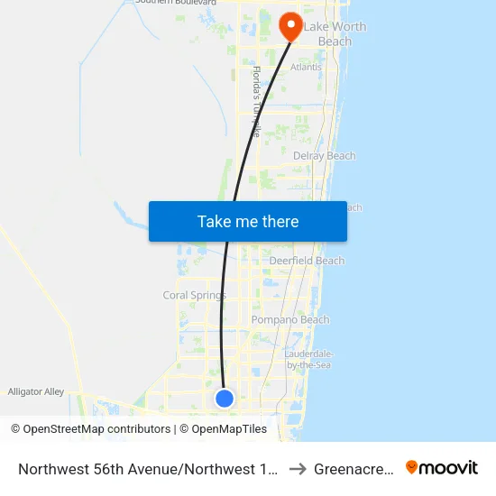 Northwest 56th Avenue/Northwest 11th Street to Greenacres, FL map