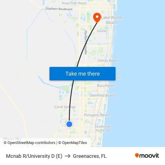 Mcnab R/University D (E) to Greenacres, FL map