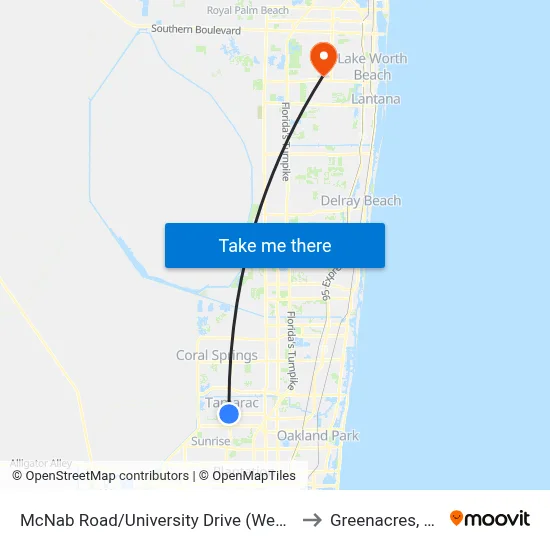 McNab Road/University Drive (West) to Greenacres, FL map