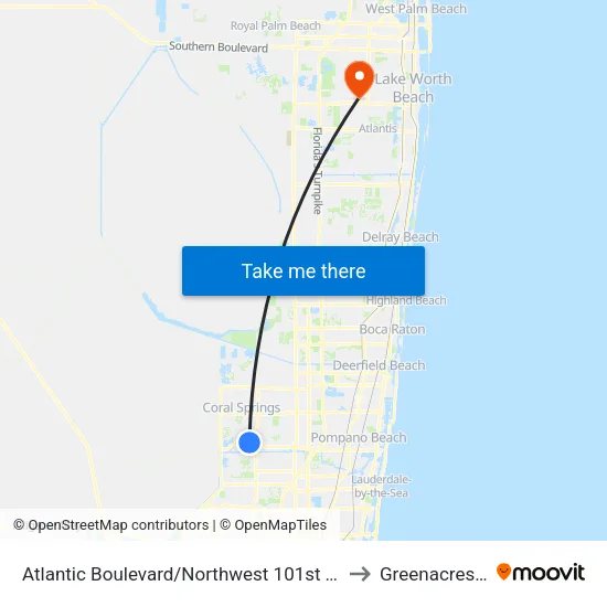 Atlantic Boulevard/Northwest 101st Terrace to Greenacres, FL map