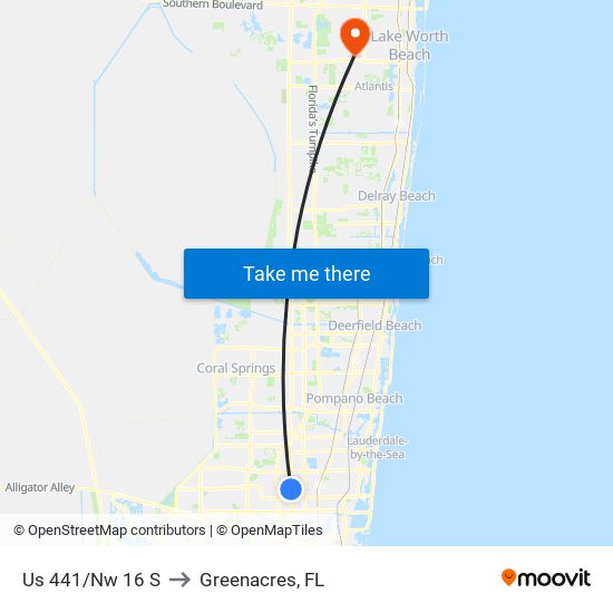 US 441/NW 16 S to Greenacres, FL map