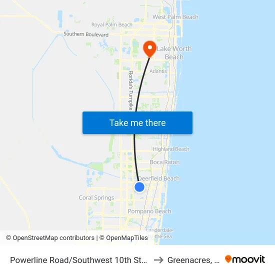 Powerline Road/Southwest 10th Street to Greenacres, FL map