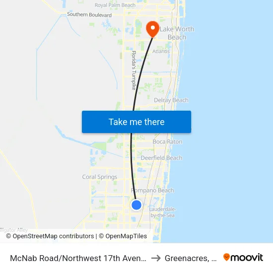 McNab Road/Northwest 17th Avenue to Greenacres, FL map