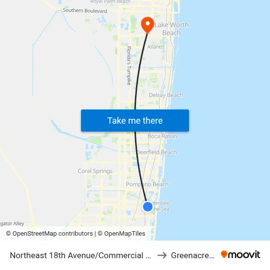 Northeast 18th Avenue/Commercial Boulevard to Greenacres, FL map