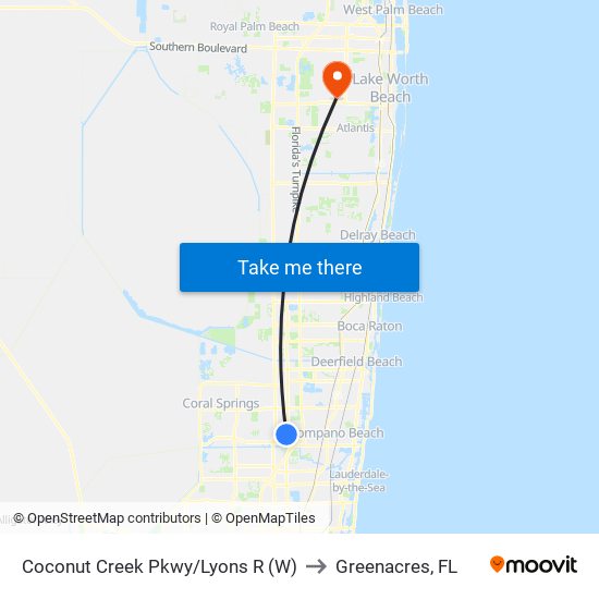 Coconut Creek Pkwy/Lyons R (W) to Greenacres, FL map