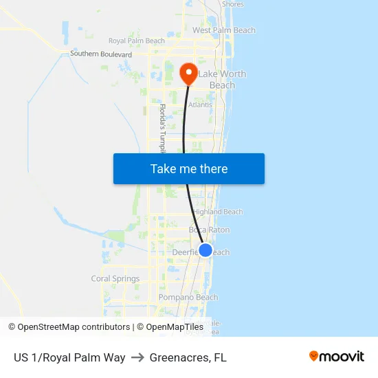 US 1/Royal Palm Way to Greenacres, FL map