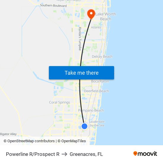 Powerline R/Prospect R to Greenacres, FL map