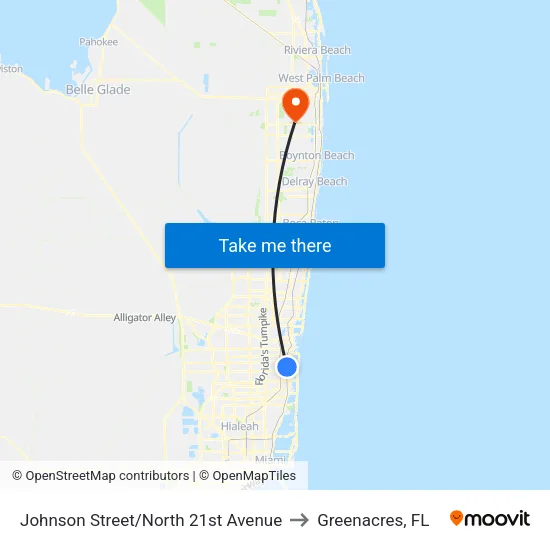 Johnson Street/North 21st Avenue to Greenacres, FL map
