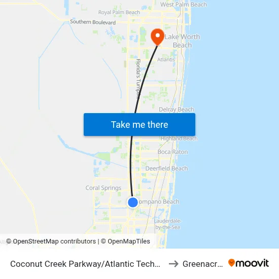 Coconut Creek Parkway/Atlantic Technical High School to Greenacres, FL map