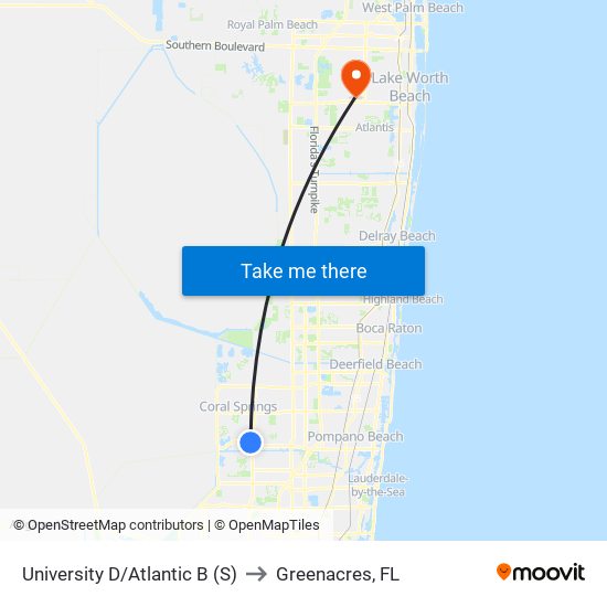 UNIVERSITY D/ATLANTIC B (S) to Greenacres, FL map