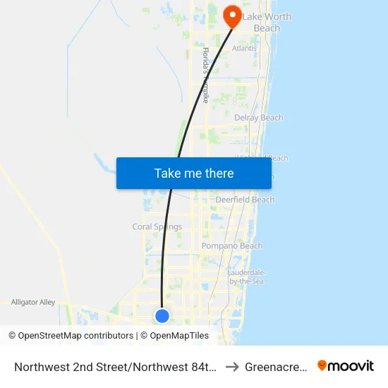 Northwest 2nd Street/Northwest 84th Avenue to Greenacres, FL map