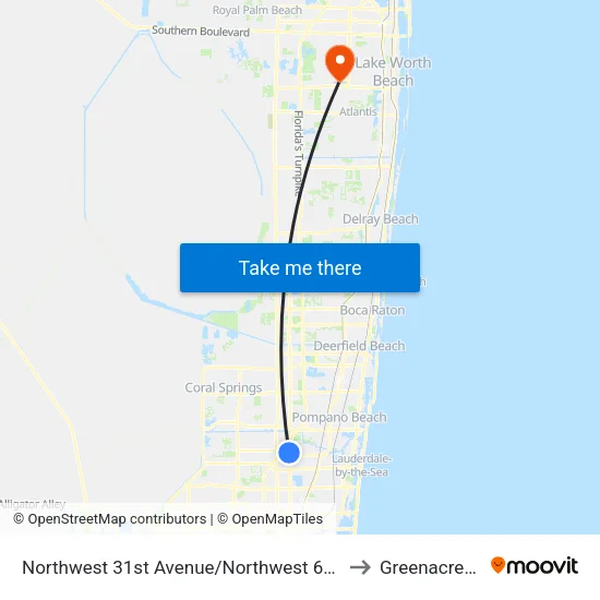 Northwest 31st Avenue/Northwest 68th Street to Greenacres, FL map