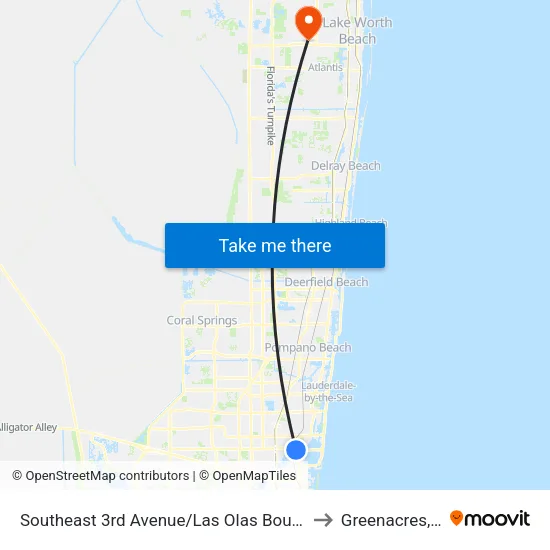 Southeast 3rd Avenue/Las Olas Boulevard to Greenacres, FL map