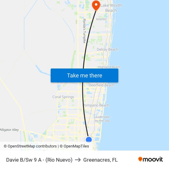 DAVIE B/SW 9 A - (RIO NUEVO) to Greenacres, FL map