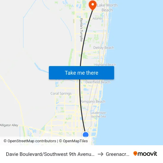 Davie Boulevard/Southwest 9th Avenue - (Rio Nuevo) to Greenacres, FL map