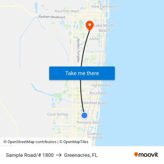 Sample Road/# 1800 to Greenacres, FL map