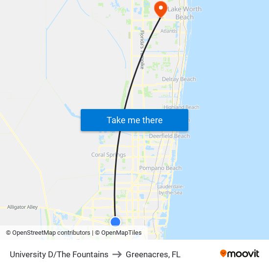 UNIVERSITY D/THE FOUNTAINS to Greenacres, FL map