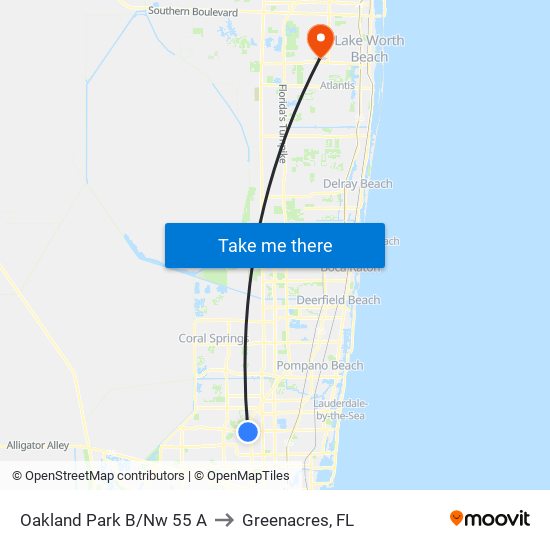 Oakland Park B/Nw 55 A to Greenacres, FL map