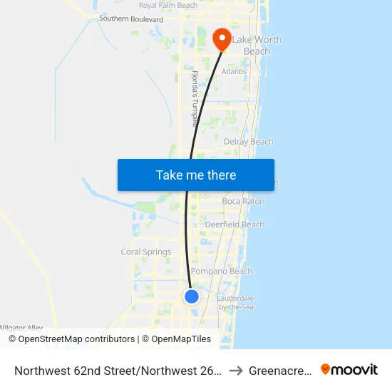 Northwest 62nd Street/Northwest 26th Avenue to Greenacres, FL map