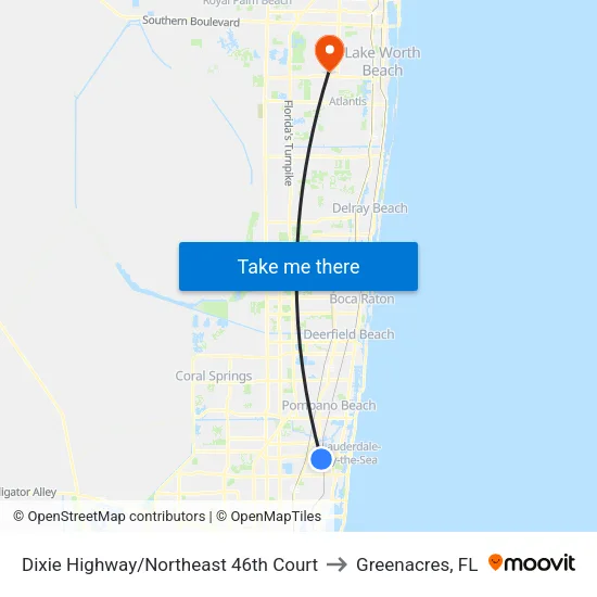 Dixie Highway/Northeast 46th Court to Greenacres, FL map