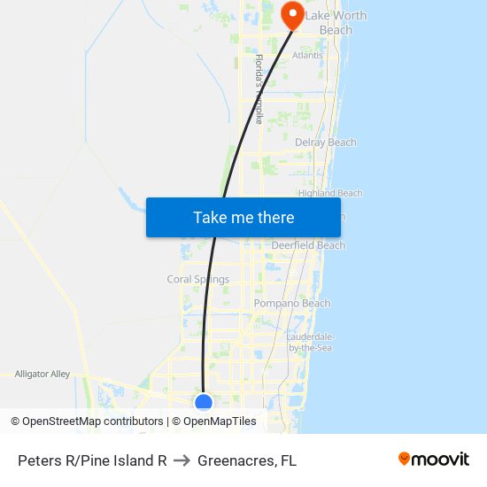 Peters R/Pine Island R to Greenacres, FL map