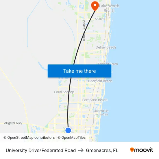 University Drive/Federated Road to Greenacres, FL map