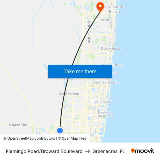 Flamingo Road/Broward Boulevard to Greenacres, FL map