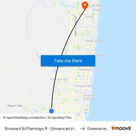 Broward B/Flamingo R - (American Heritage Sch) to Greenacres, FL map