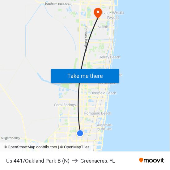 Us 441/Oakland Park B (N) to Greenacres, FL map