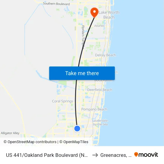 US 441/Oakland Park Boulevard (North) to Greenacres, FL map