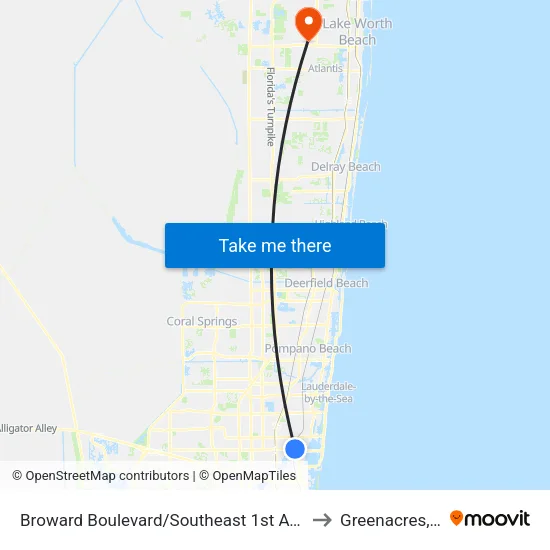 Broward Boulevard/Southeast 1st Avenue to Greenacres, FL map