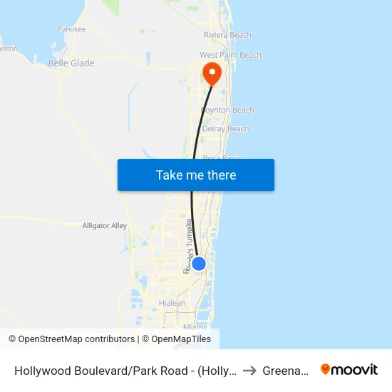 Hollywood Boulevard/Park Road - (Hollywood Hills Park & Ride) to Greenacres, FL map