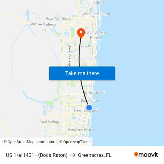 US 1/# 1401 - (Boca Raton) to Greenacres, FL map