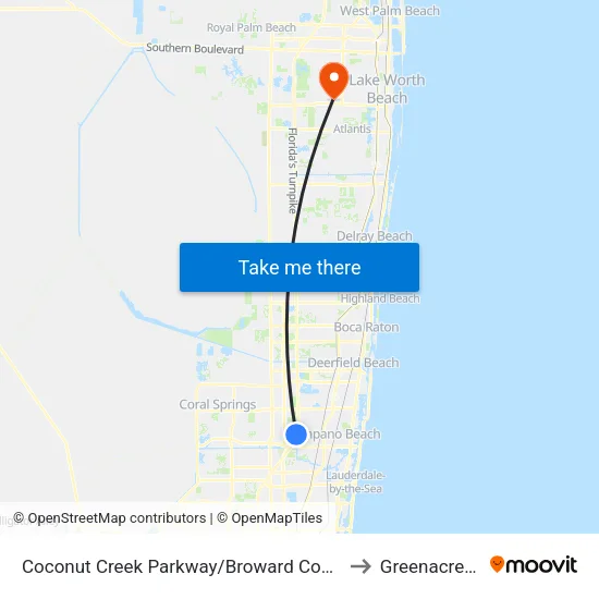Coconut Creek Parkway/Broward County North to Greenacres, FL map