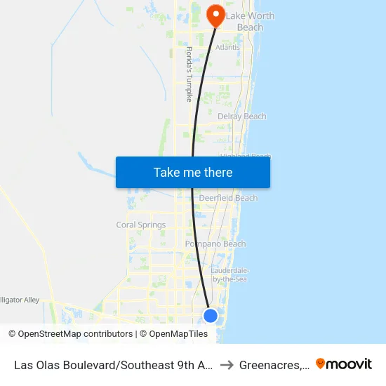 Las Olas Boulevard/Southeast 9th Avenue to Greenacres, FL map