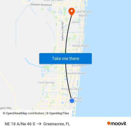 NE 18 A/Ne 46 S to Greenacres, FL map